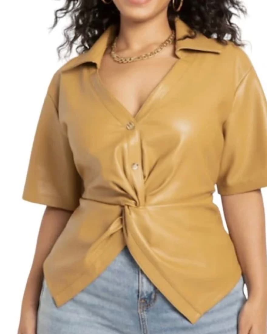 Eloquii faux Leather Top In Mustard - Image 1