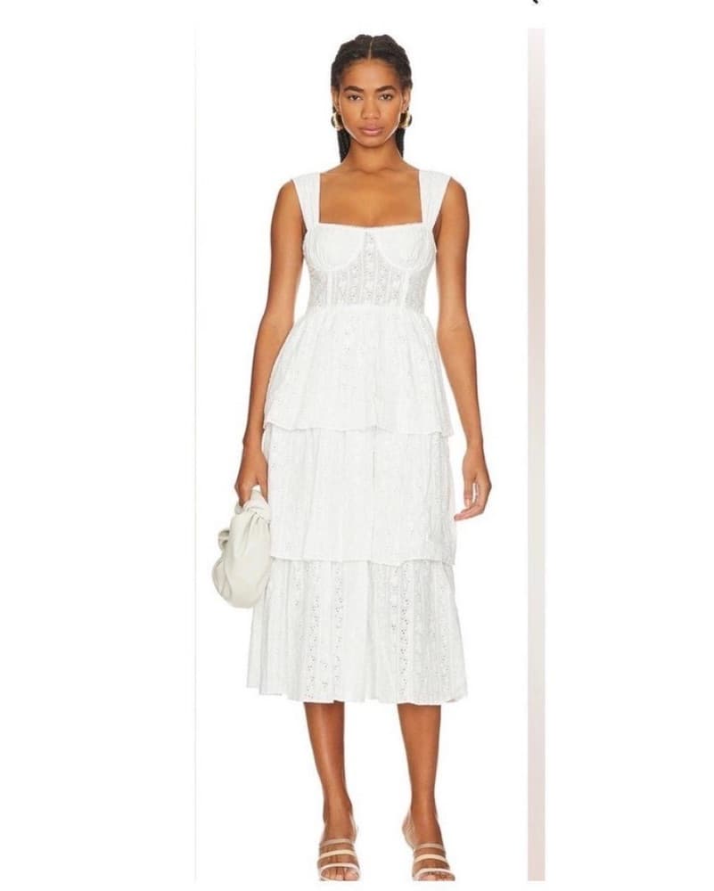 White Eyelet Midi Dress - Image 1