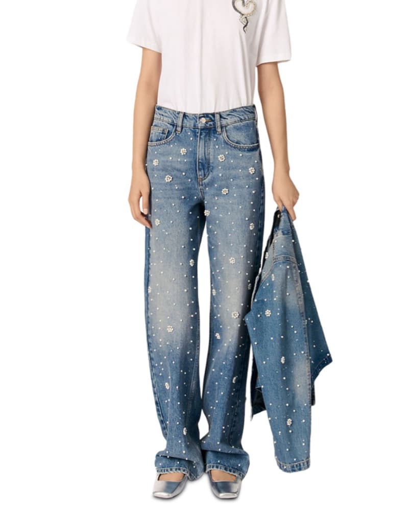 Embellished High Rise Wide Leg Jeans  - Image 5