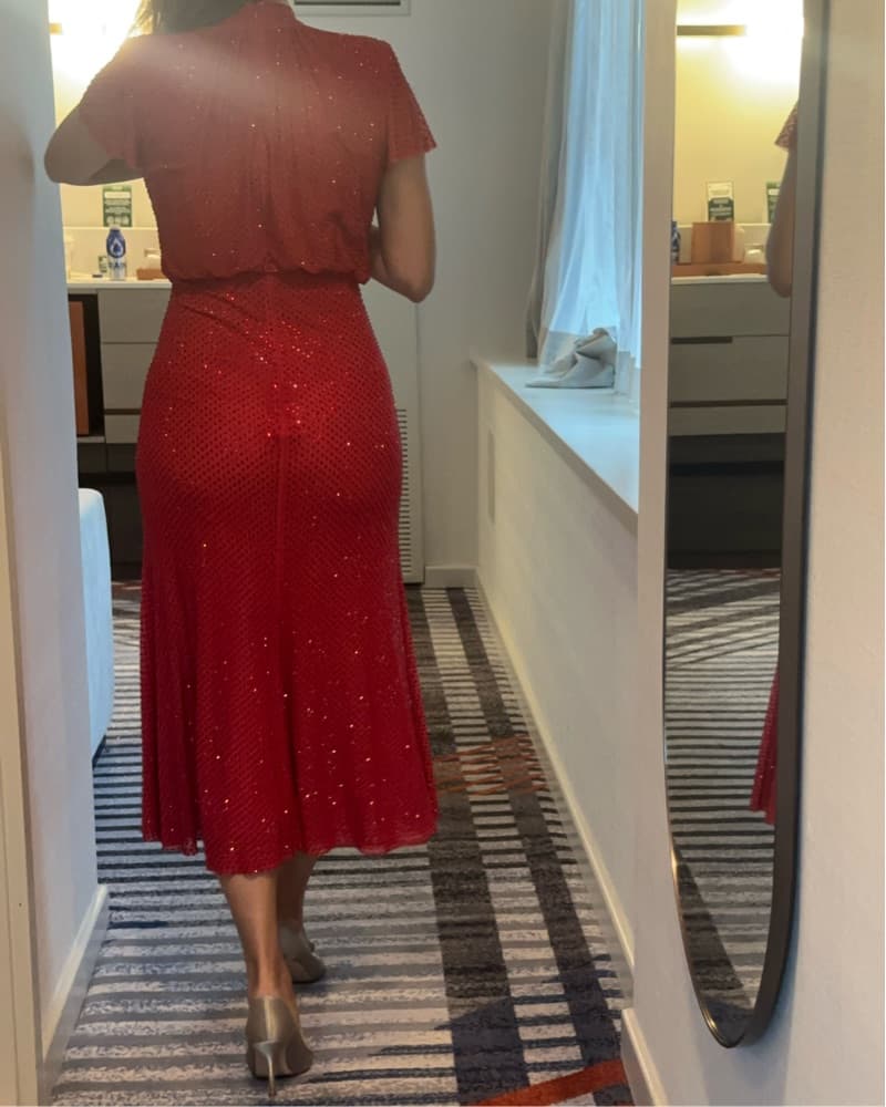 Self-portrait Red Rhinestone Midi Dress - Image 3