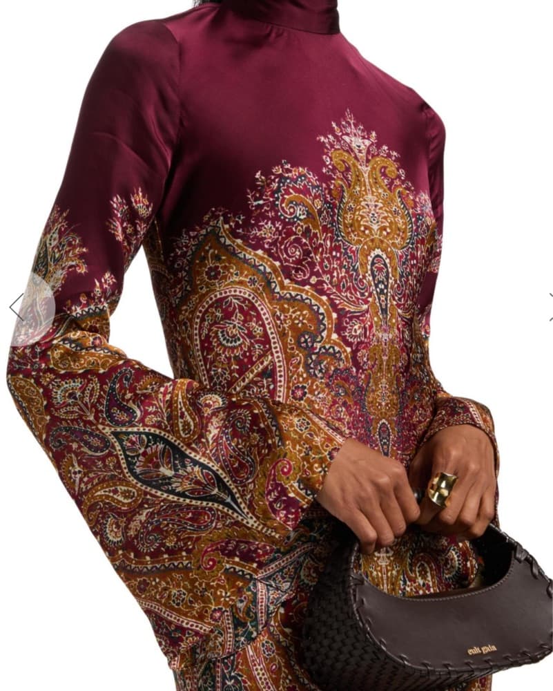 Maxi Burgundy Silk Long Sleeve Dress  - Image 2