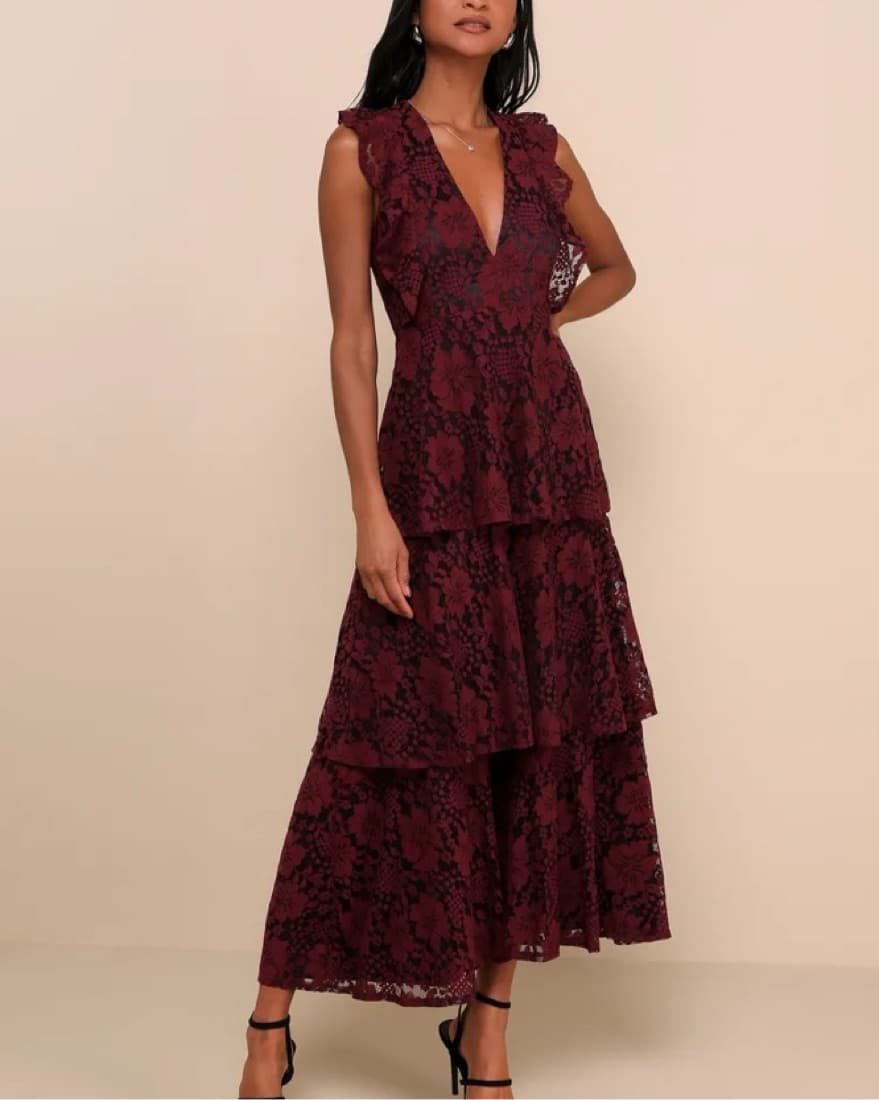 Lulus Burgundy Lace Dress - Image 1