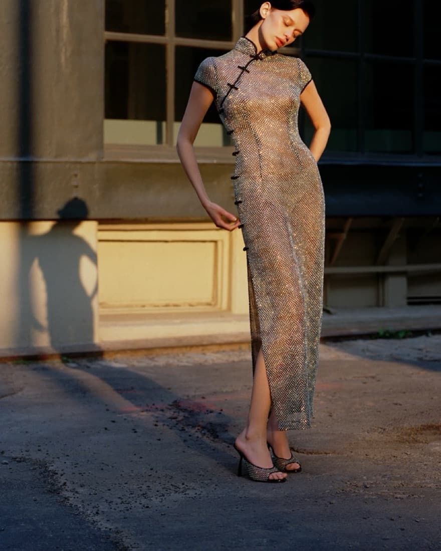 Sau Lee Mandarin Collar Shimmery Dress - Image 2