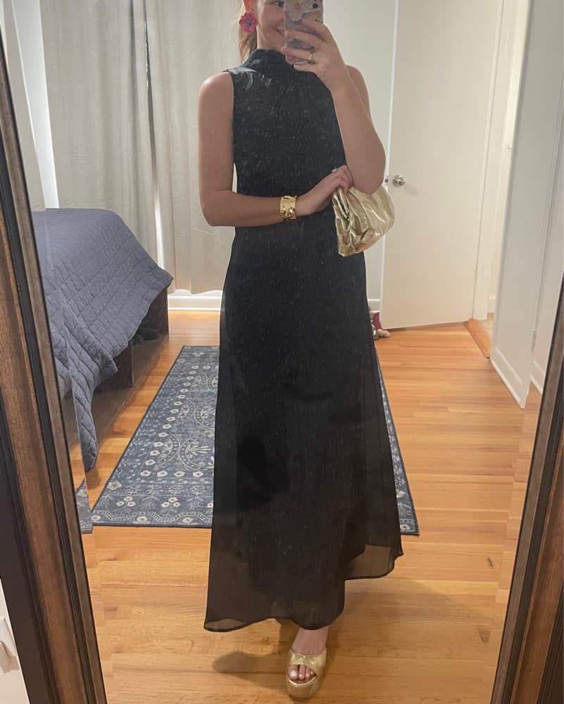 Navy Shimmer Overlay Dress  - Image 1