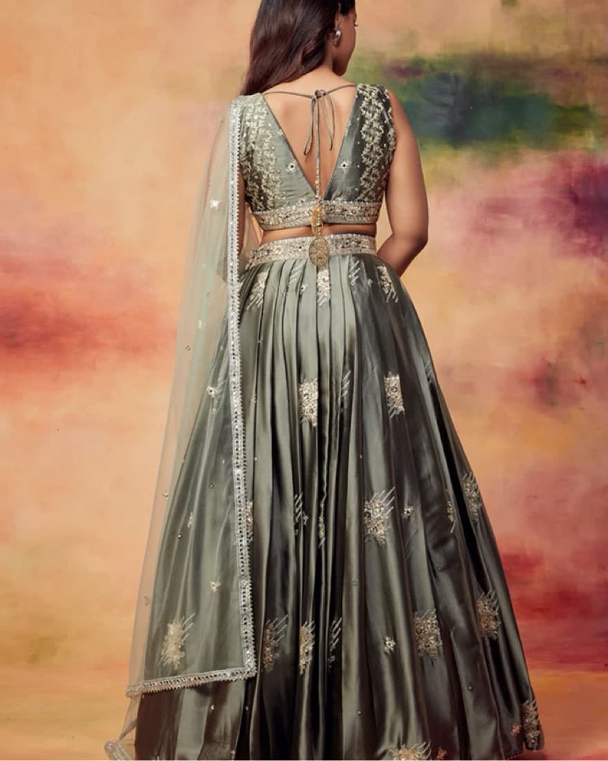 Embroidered Satin Lehenga - Image 2