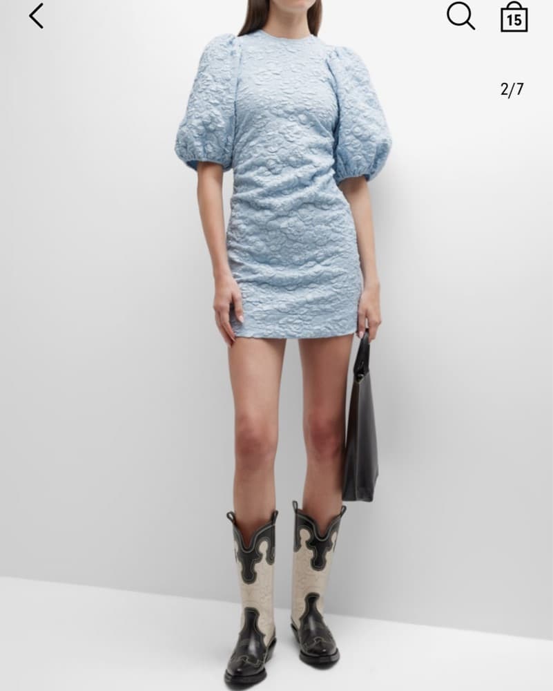 Ganni Stretch Jacquard Puff Sleeve Dress - Image 2