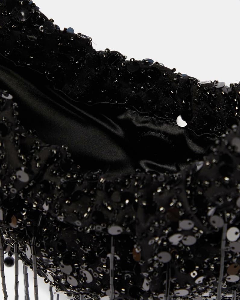 Sparkling Black Fringe Clutch Bag - Image 3