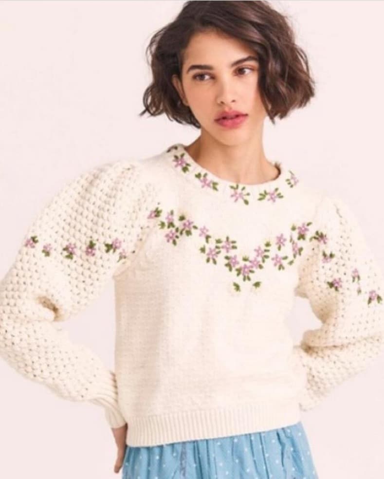 Delicate Floral Embroidered Sweater - Image 1