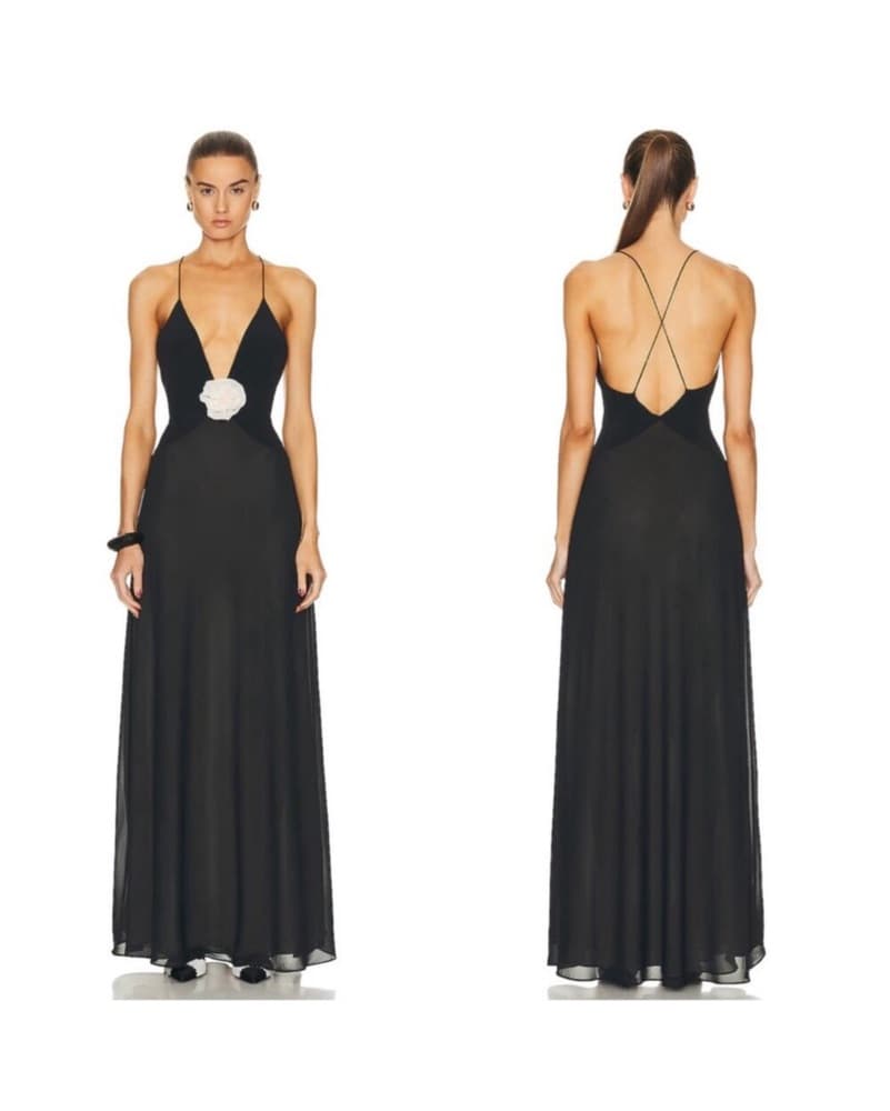 Helsa Studio Sheer Deep V Long Slip Dres - Image 1
