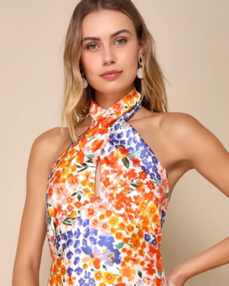 Vibrant Floral Halter Midi Dress - Image 2