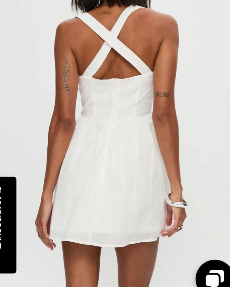 Linen White Mini Dress Crossback  - Image 2