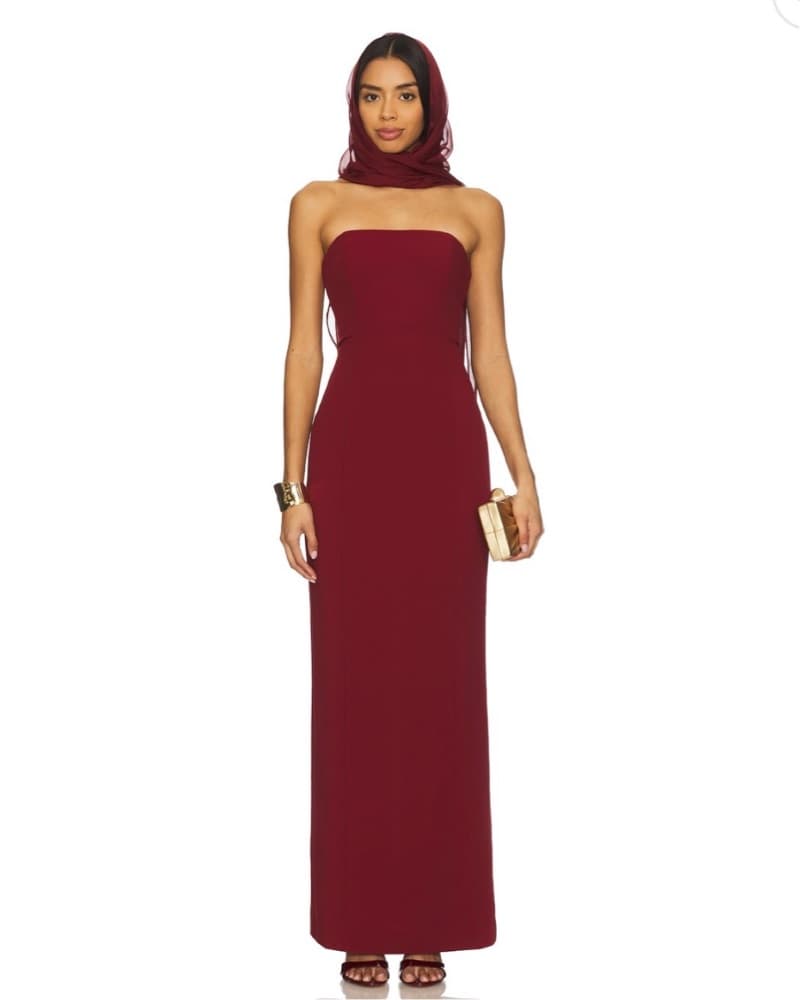 Stone Cold Fox Cape Gown in Wine Red - Image 4
