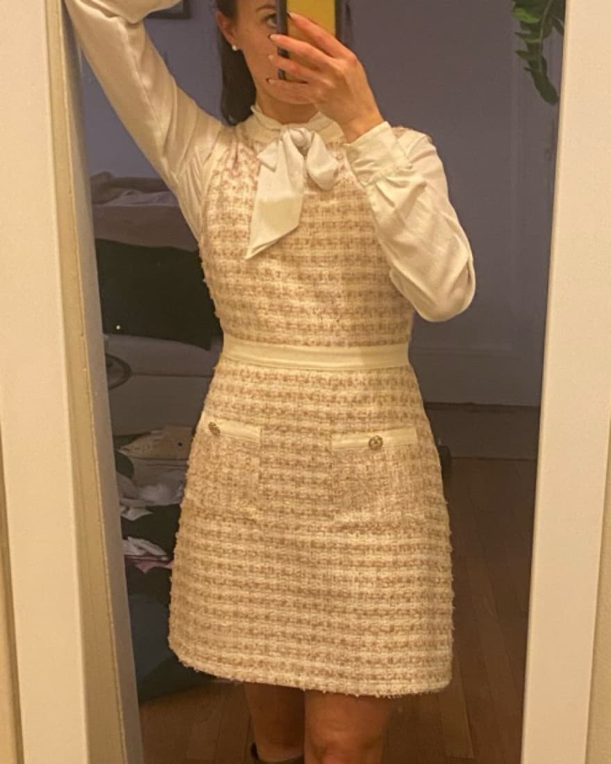 Pink And White Tweed Dress - Image 1