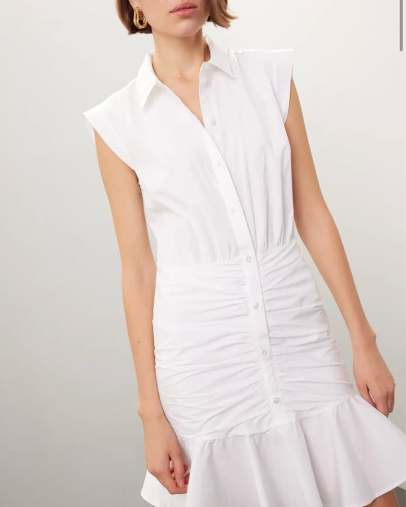 Veronica Beard White Ruched Shirt Dress - Image 2