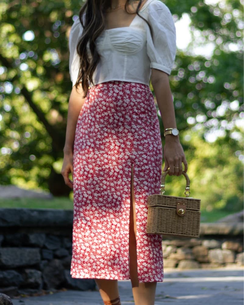 Full Outfit Red Skirt And White Blouse  - Image 1