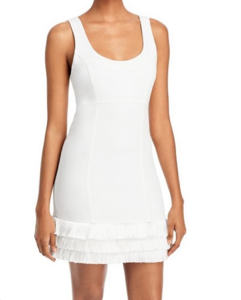 Cinq a Sept White Fringed-Hem Mini Dress - Image 1