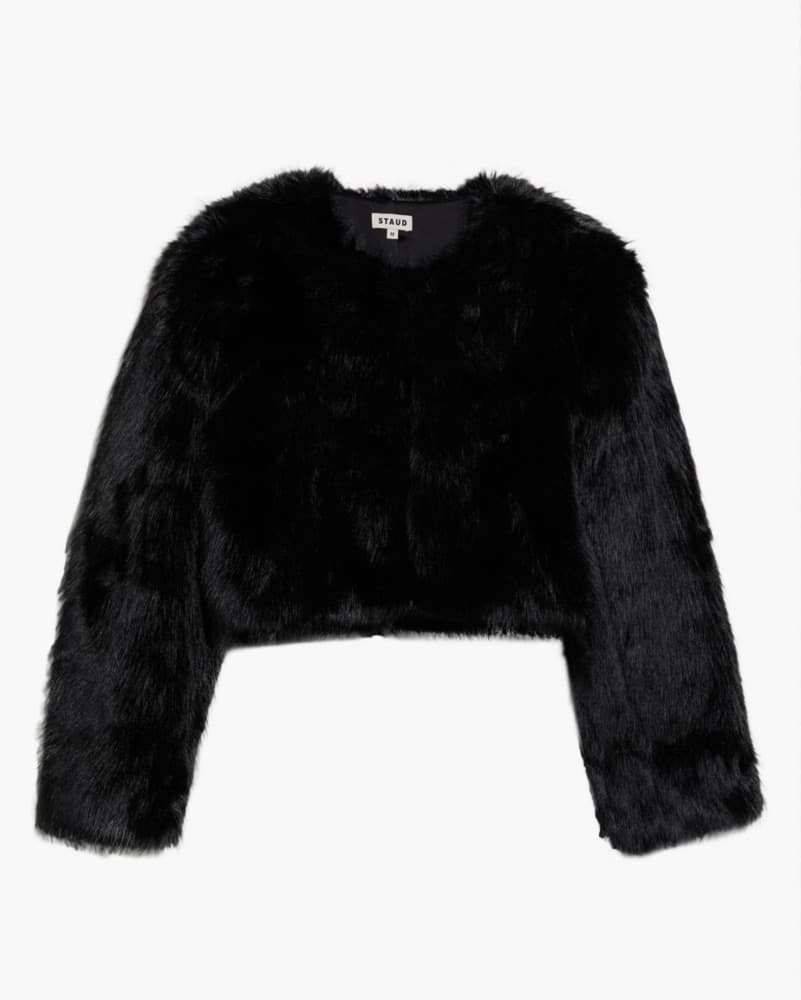 STAUD Black Faux Fur Cropped Jacket - Image 3