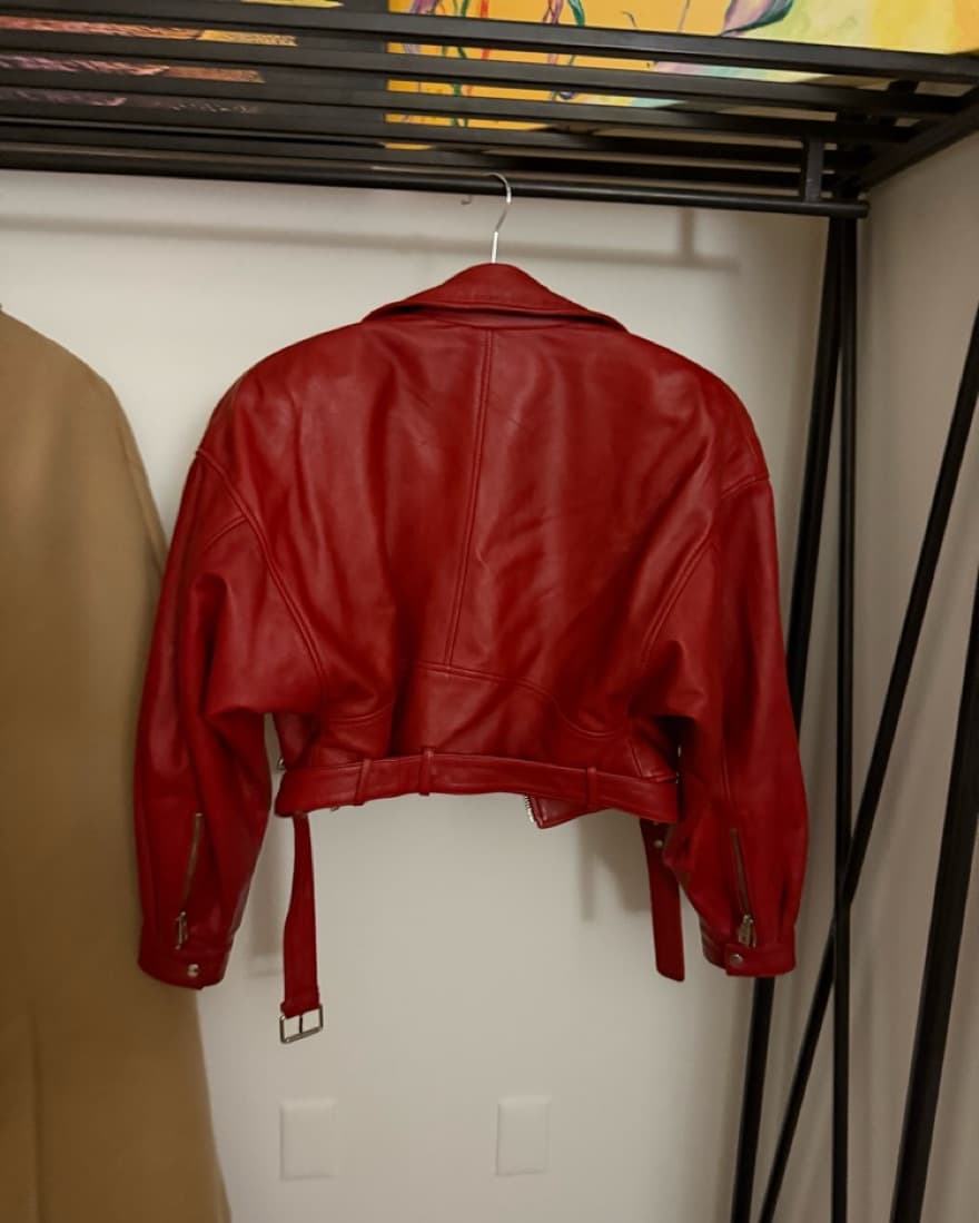 Chic Red Leather Moto Jacket - Image 6