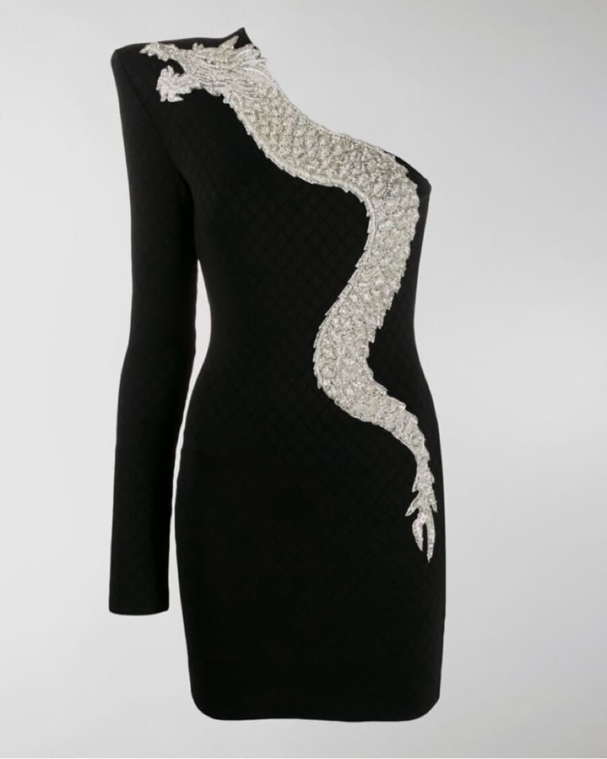 Balmain One Shoulder Dragon Dress - Image 1