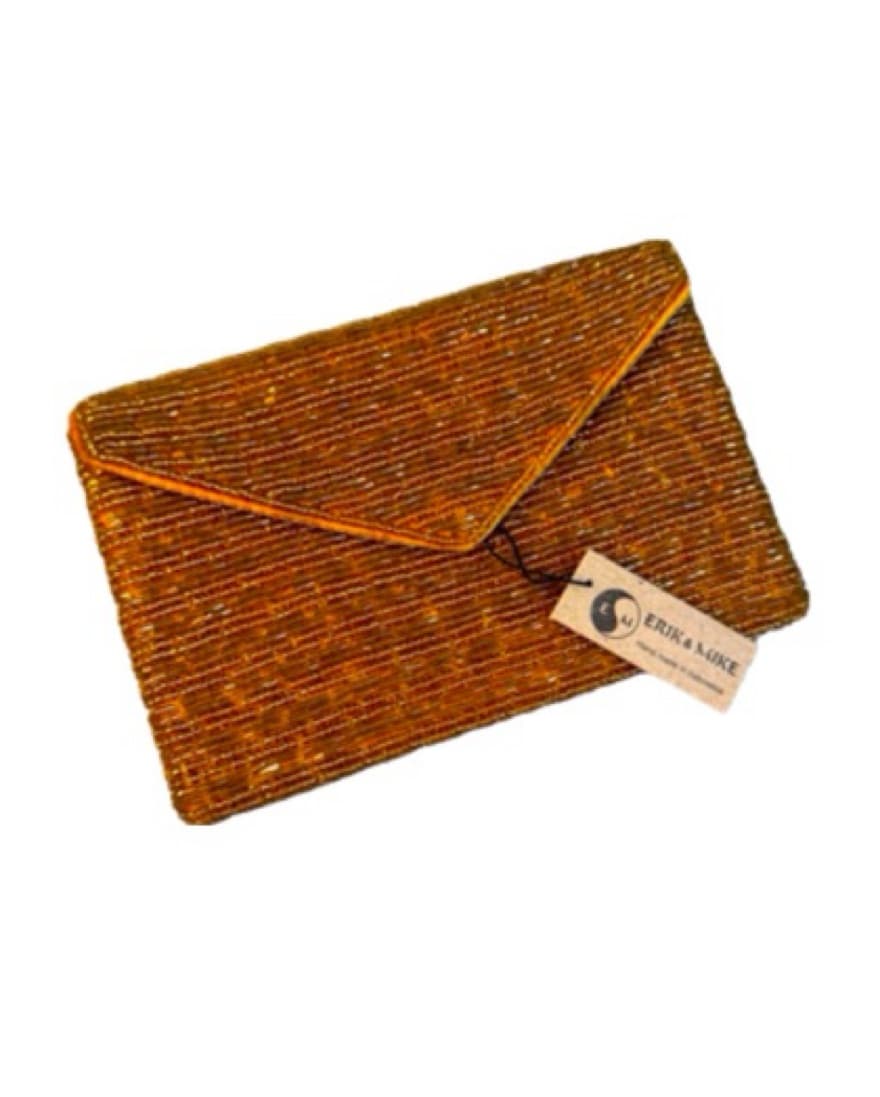 Orange/gold beaded envelope clutch - Image 1