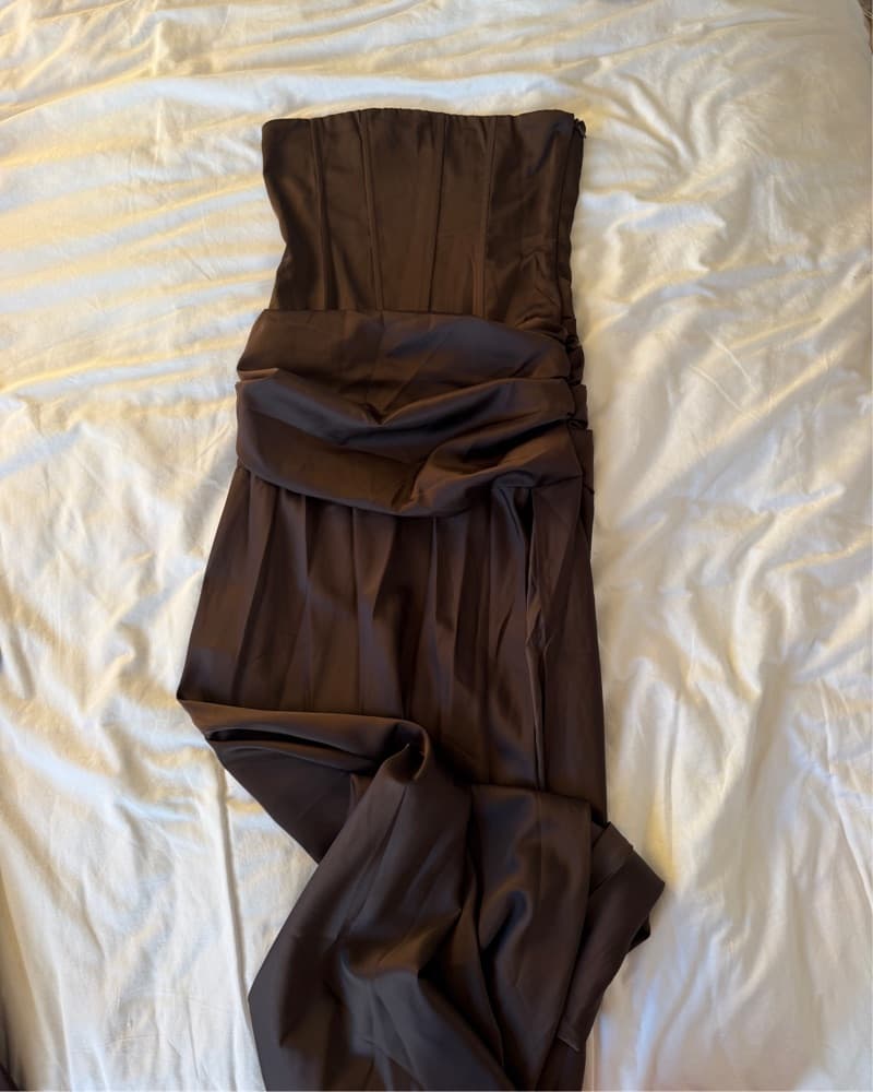 Darana Corset Satin Maxi Dress - Brown - Image 2
