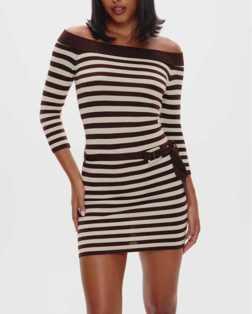Frankie’s Bikinis Brown Striped Dress - Image 1