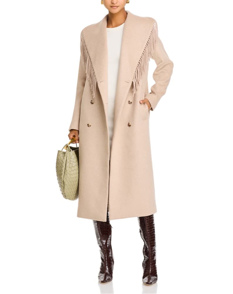 Wayf Beige Greyson Fringe Wool Coat - Image 1