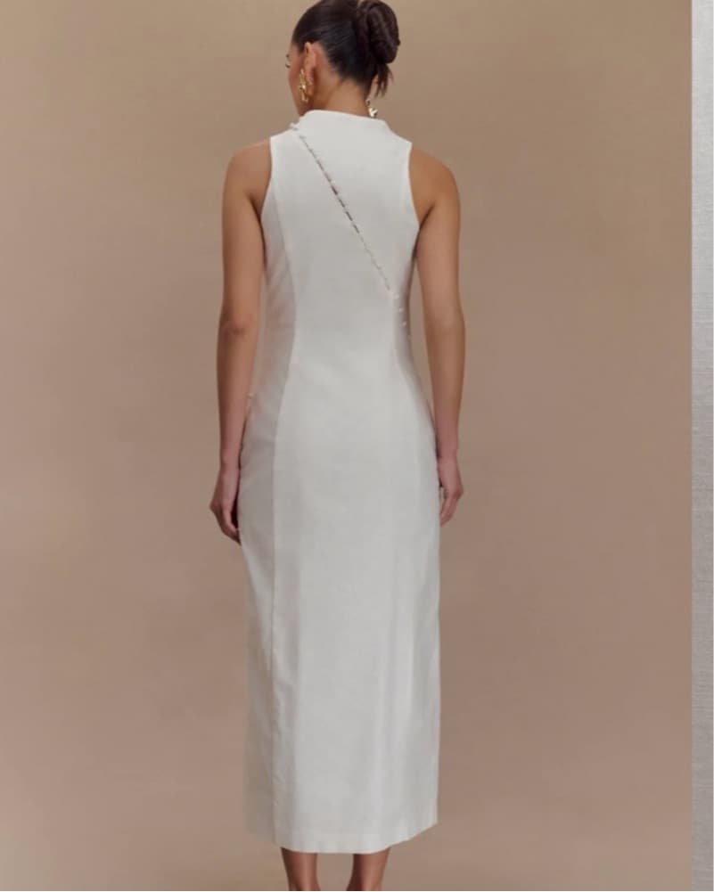 Meshki White Linen Midi Dress - Image 3