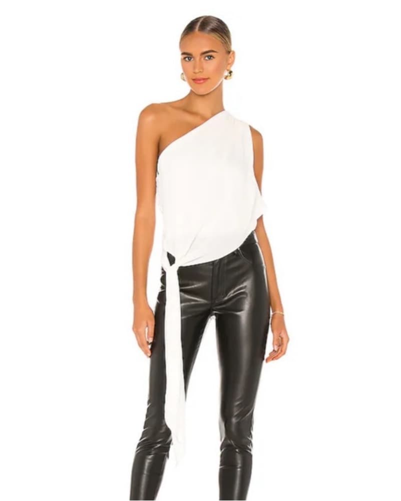 Krisa One Shoulder Tie Top In White - Image 2