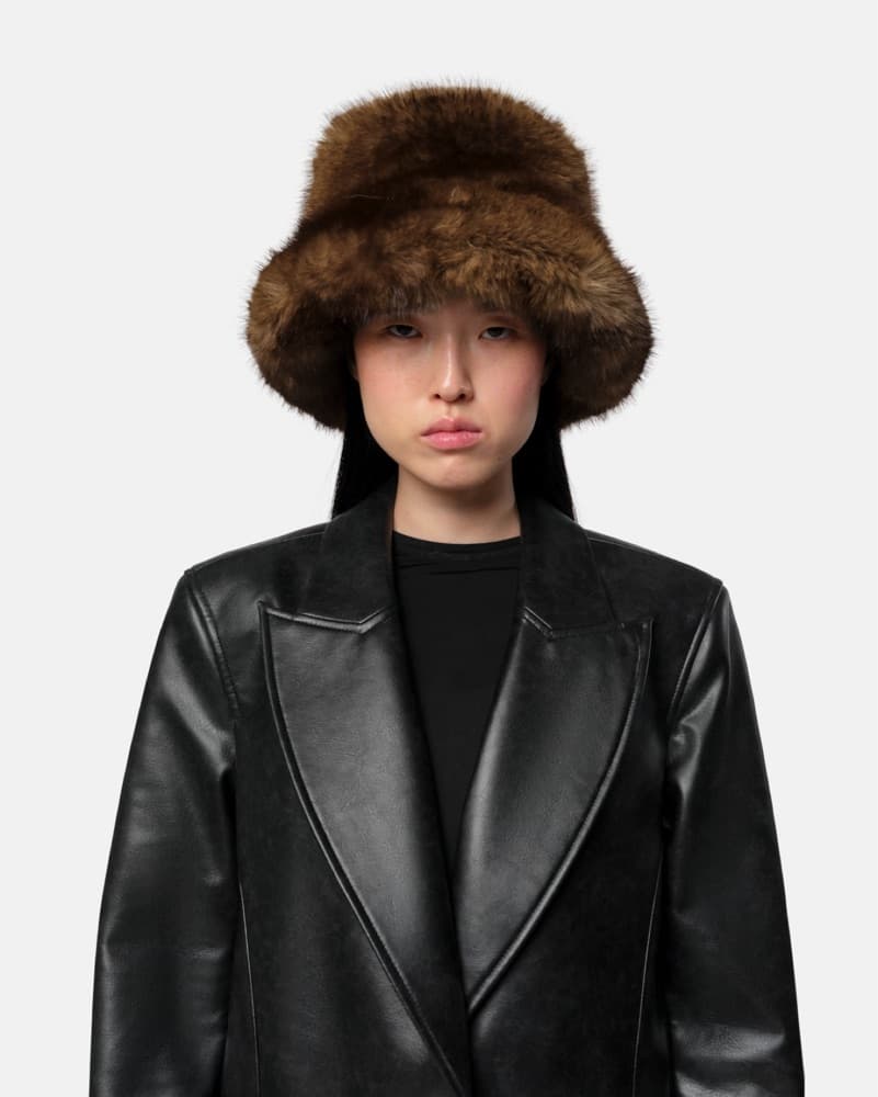 Apparis Fur Trimmed Brown Bucket Hat - Image 1