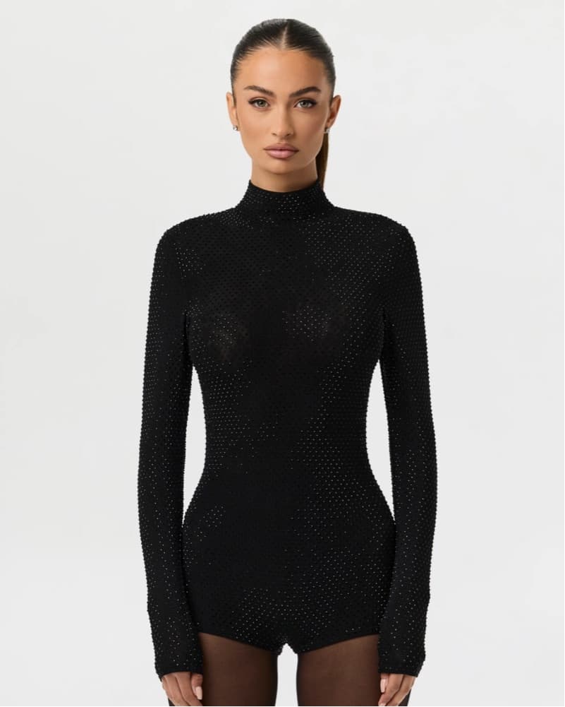 Stunning Black Rhinestone Bodysuit - Image 3