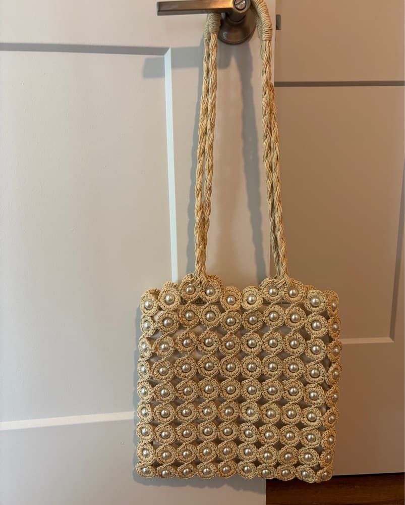 Pearl-Embellished Crochet Tote - Image 2