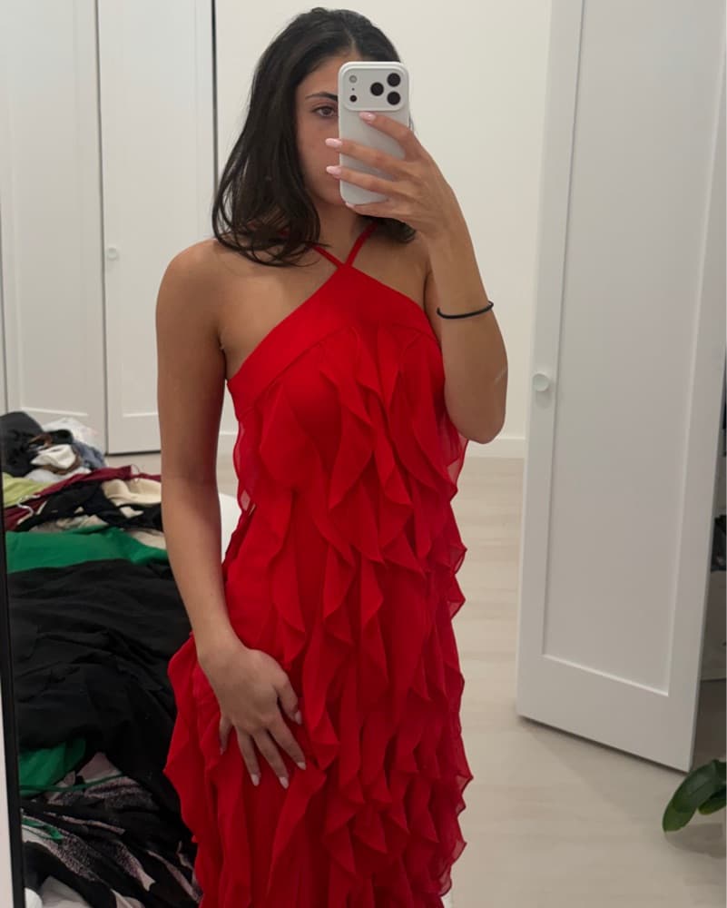 Xscape Red Ruffled Maxi Dress - Image 4
