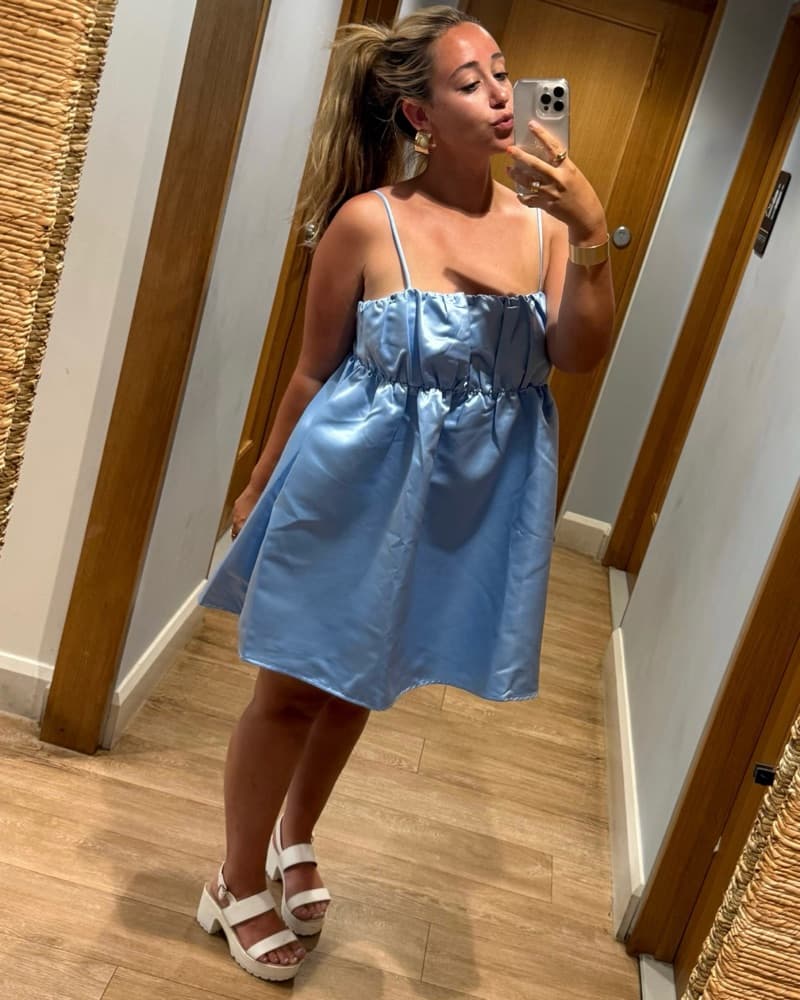 Blue Babydoll Satin Mini Dress - Image 3