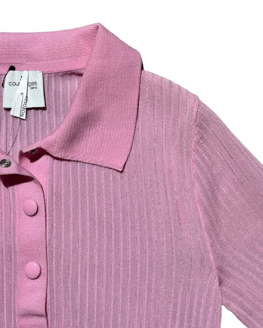 Courreges Pink Sheer Ribbed Polo - Image 2