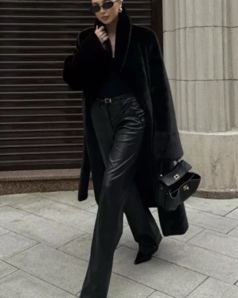 Zara Long Faux Fur Belted Coat - Image 5