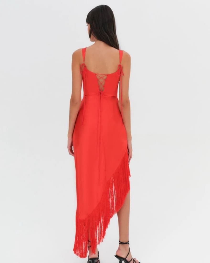 Anisa Red Fringe Midi Dress - Image 2