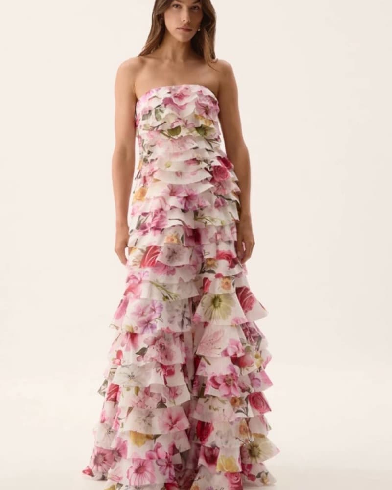 AJE Fleur Pleated Gown In Collage Floral - Image 6