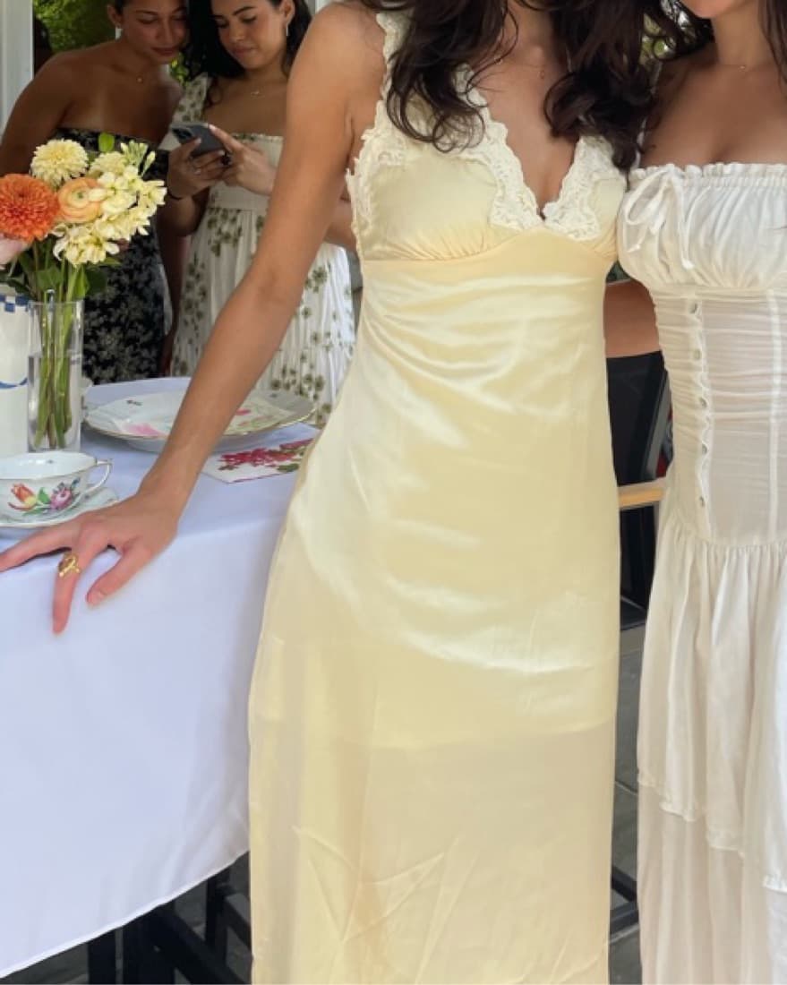Yellow Slip Midi Dress With Lace - Image 4