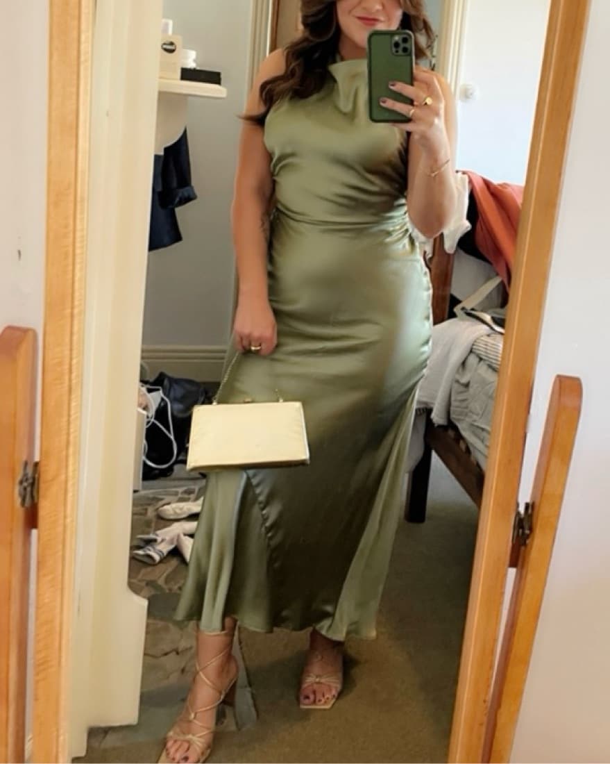 Reformation Casette Silk Dress Artichoke - Image 4