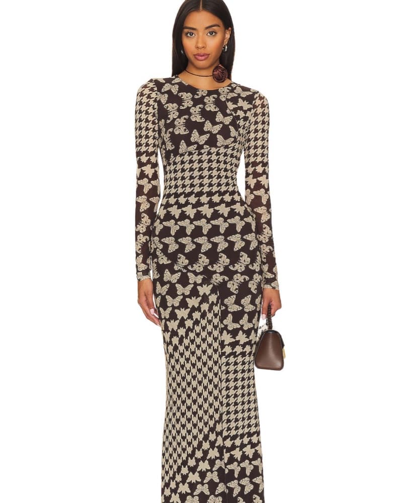 Houndstooth and Butterfly Maxi Dress - Image 2