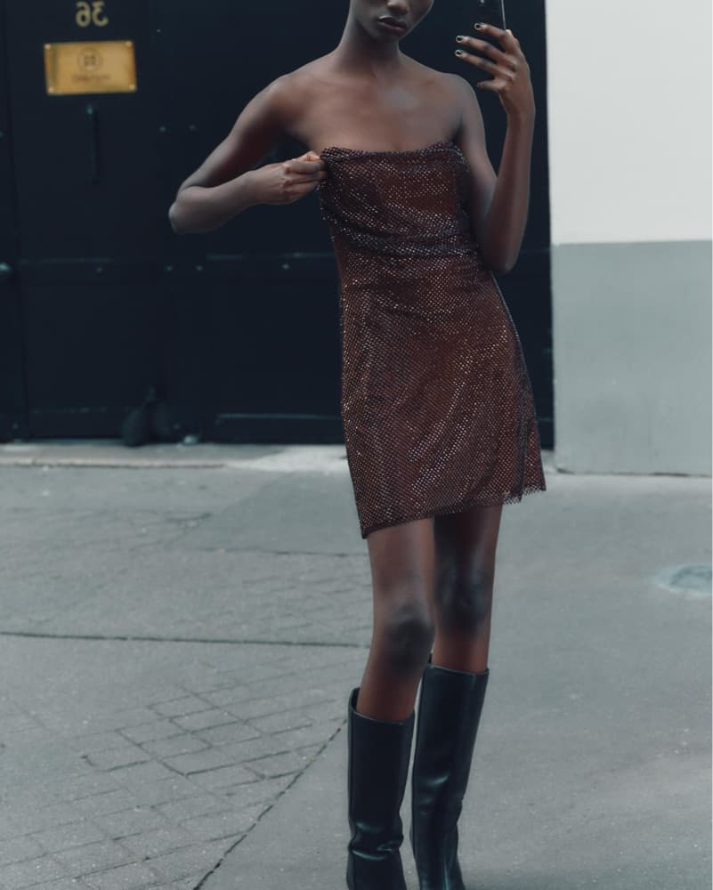Zara Burgundy Sequin Mesh Mini Dress S - Image 2