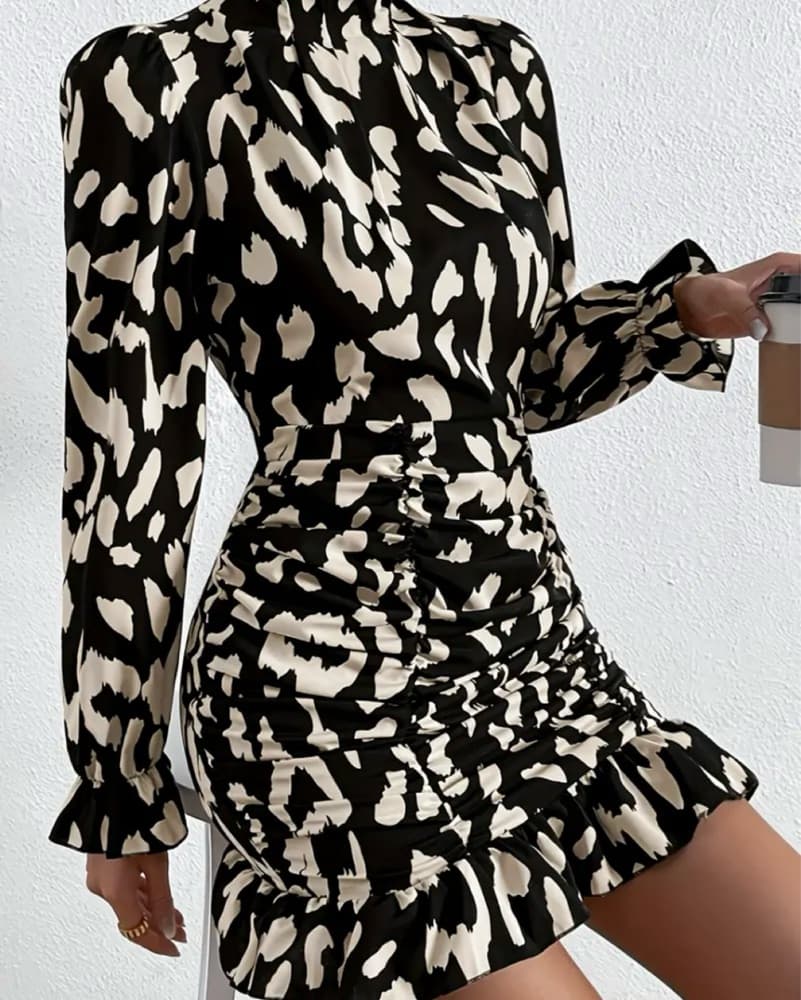 Bold Leopard Print Ruched Mini Dress - Image 2