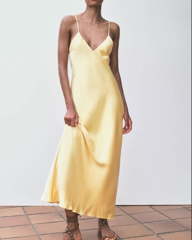 Elegant Satin Yellow Maxi Dress - Image 1