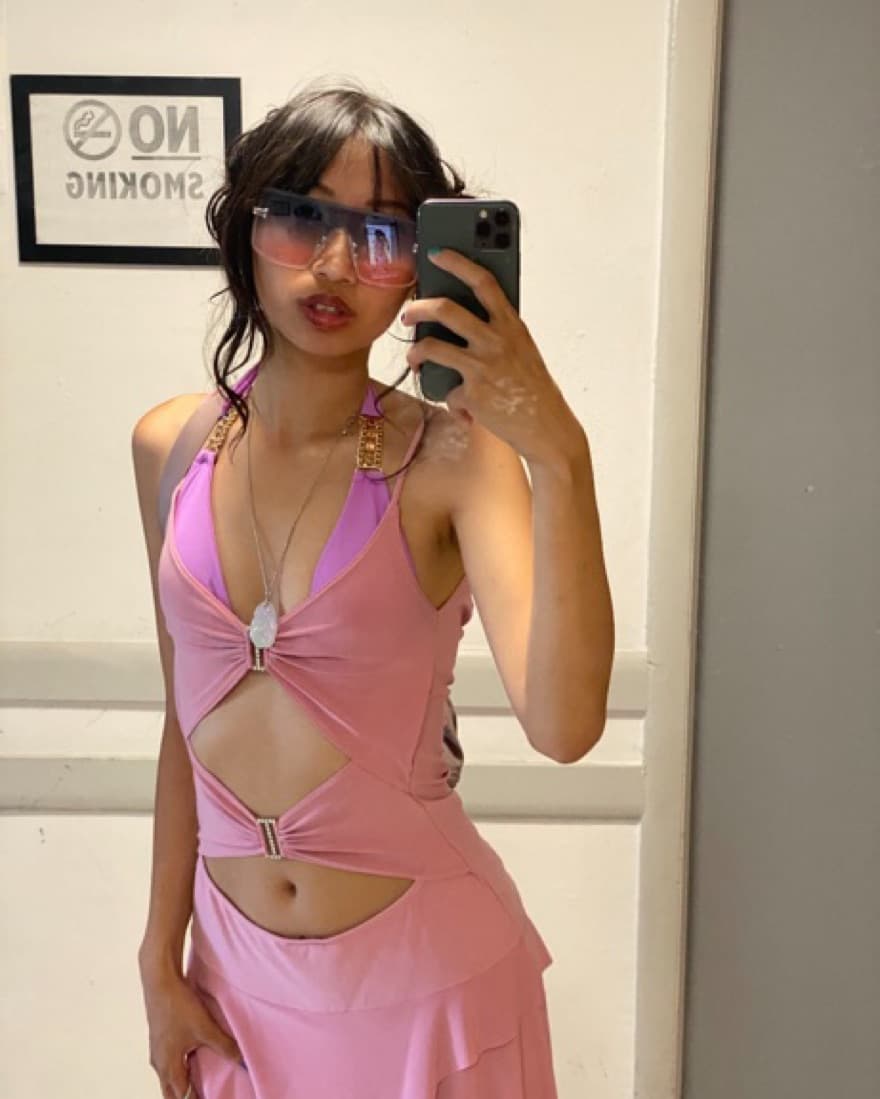 Vintage Pink Y2k Butterfly Cut Out Dress - Image 2