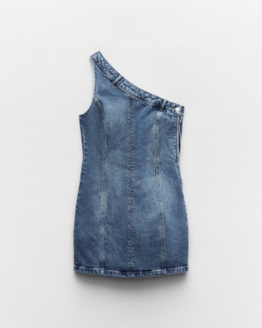 One Shoulder Denim Dress - Image 2