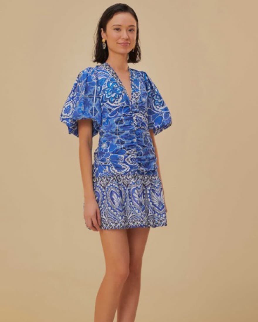 Farm Rio Blue Floral Puff Sleeve Dress - Image 1