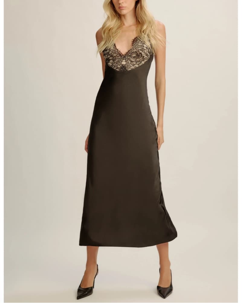 Black Lace Satin Dress - Image 3