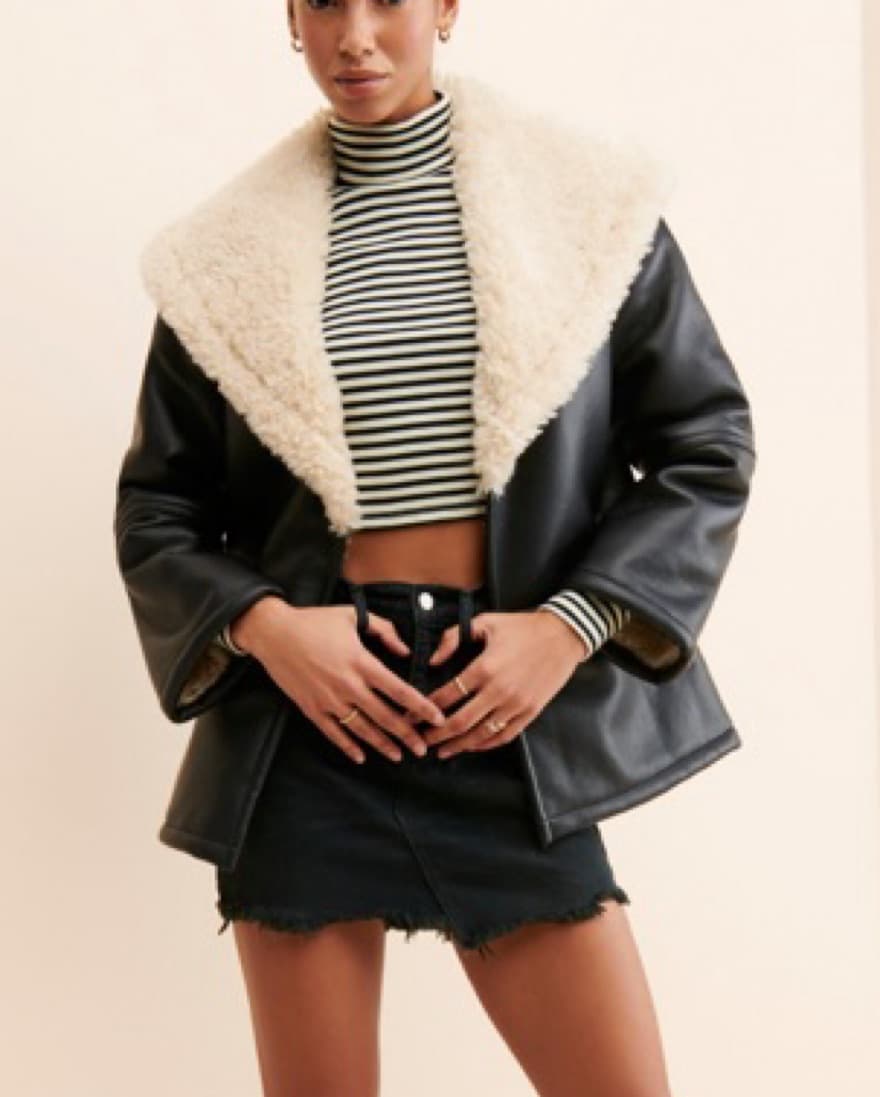 Free People Leather Fur Jacket - Image 1