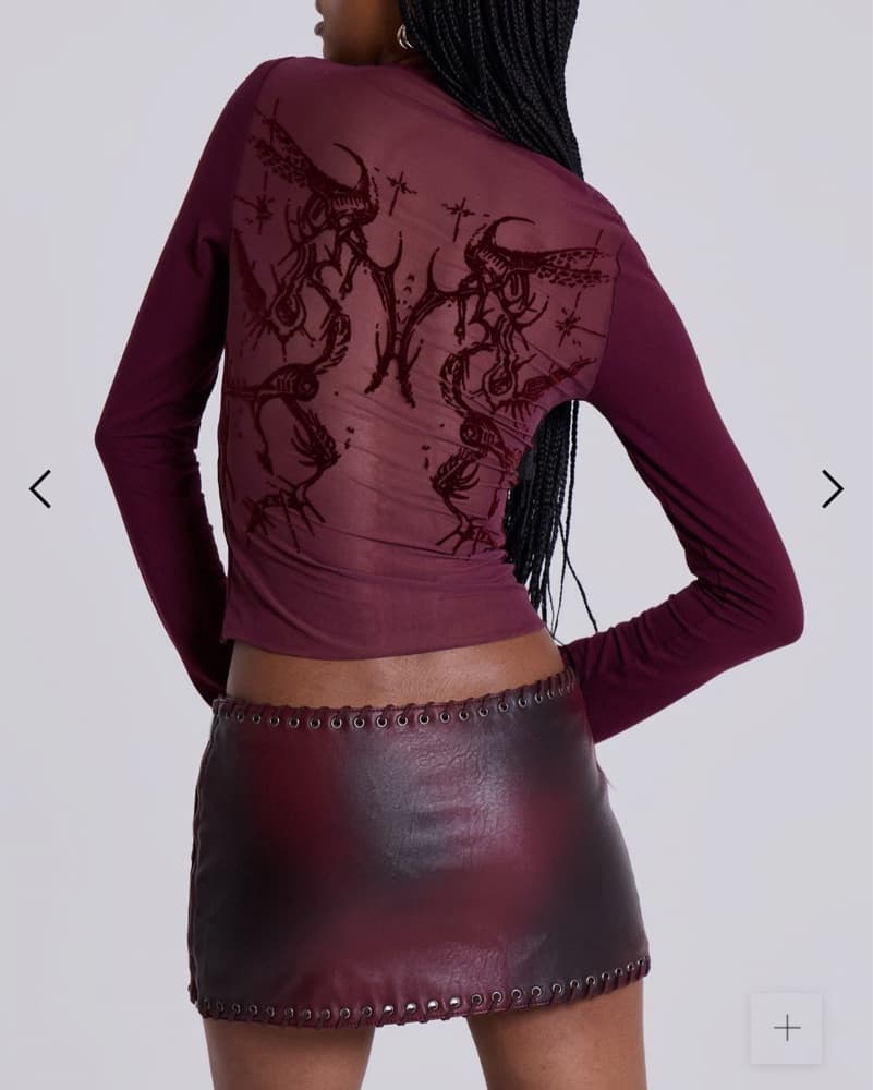 Jaded London Wine Wings Mesh Top - Image 1